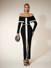 Robe bandage fendue à épaules dénudées