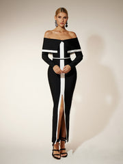 Robe bandage fendue à épaules dénudées