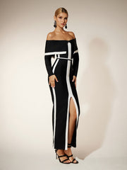 Robe bandage fendue à épaules dénudées