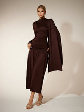 Robe midi drapée à manches longues