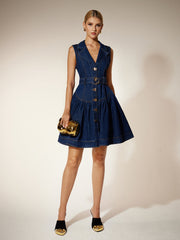 V Neck Denim Mini Dress