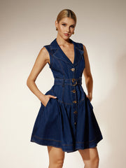 V Neck Denim Mini Dress