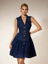 V Neck Denim Mini Dress