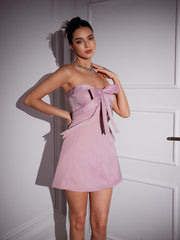 Strapless Bow Satin Mini Dress