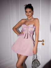 Strapless Bow Satin Mini Dress