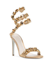 Snake Rhinestone Sandals In Gold