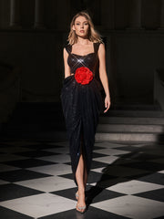 Robe maxi fendue à sequins et fleurs