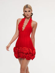 Halterneck Flower Bandage Mini Dress