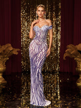 Off Shoulder Pearl Rhinestone Maxi Dress