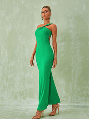 One Shoulder Backless Maxi Dress In Green