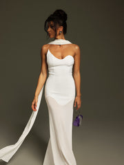 Robe longue bustier drapée à bandage