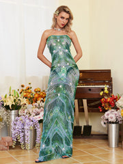 Strapless Flower Embellished Maxi Dress