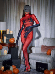 Hands Printed Rhinestone Gloves Jumpsuit In Red