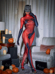 Hands Printed Rhinestone Gloves Jumpsuit In Red