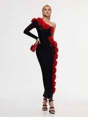 One Shoulder Flower Bandage Maxi Dress