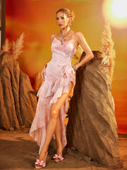 Robe maxi fendue dos nu à fleurs