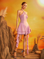 Robe mini à volants dos nu