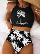 Fashion Tree Printed Bikini Set Tie-Front Two-Piece Swimsuit Two Piece High Rise Panties