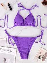 Fashionable Two-Piece Set Swimwear Solid Lady Bikinis Triangle Thong Stringwear Wear