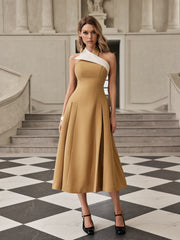 Robe midi dos nu couleur camel