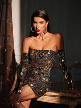 Robe mini bustier en acrylique avec gants