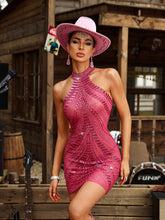 Robe mini dos nu à strass rose fuchsia