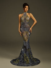 Robe longue sirène en maille cristal