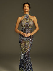 Robe longue sirène en maille cristal
