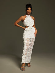 Robe longue bandage dos nu ajourée