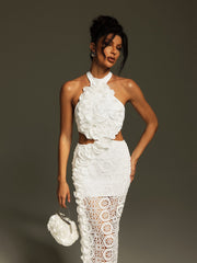 Robe longue bandage dos nu ajourée