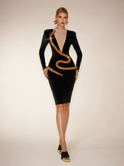 Robe courte en velours à motif serpent diamant