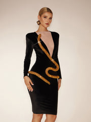 Robe courte en velours à motif serpent diamant