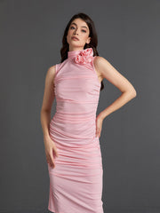 Robe midi froncée à fleurs