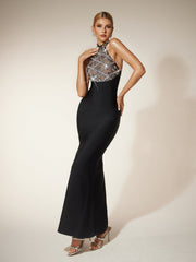 Robe longue bandage à sequins de cristal
