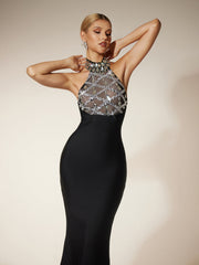 Robe longue bandage à sequins de cristal