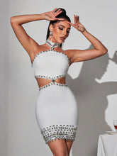 Robe bandage mini en strass et coquillage