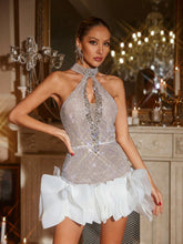Robe mini dos nu à découpes strass