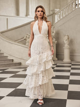Robe longue dos nu à volants étagés