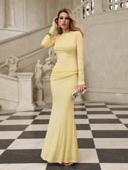 Robe maxi froncée à manches longues jaune beurre