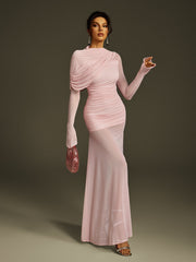 Robe longue maxi en maille à manches longues