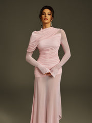 Robe longue maxi en maille à manches longues