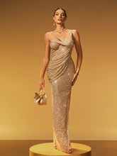 Robe maxi fendue sans manches à sequins