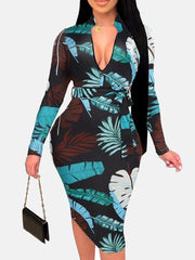 Zipper Print Pencil Midi Dresses