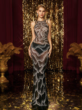 Robe maxi sans manches en résille et strass