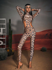 Combinaison léopard découpée et strass