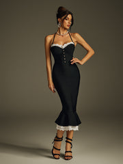 Robe midi sirène en dentelle à bandage