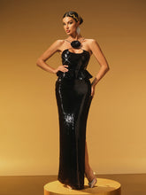 Spaghetti Sequin Flower Maxi Dress