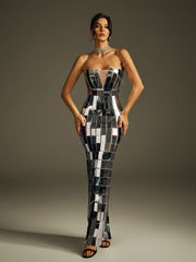 Robe longue bustier en acrylique