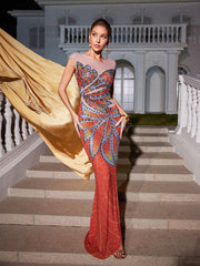 Robe longue en maille imprimée de strass