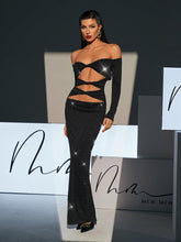 Robe maxi épaules dénudées à strass et découpes